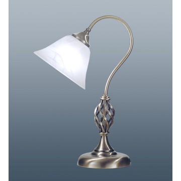 CLASSIC ANTIQUE BRASS FINISH TABLE LAMP WITH WHITE ALABASTER GLASS SHADE
