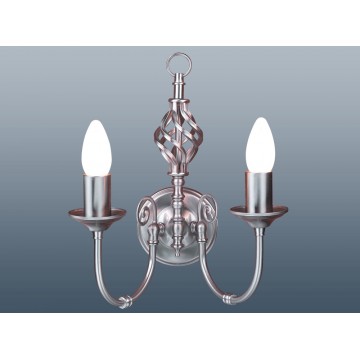 CLASSIC SATIN CHROME 2 LIGHT WALL FITTING WITH CENTRAL BARLEY TWIST