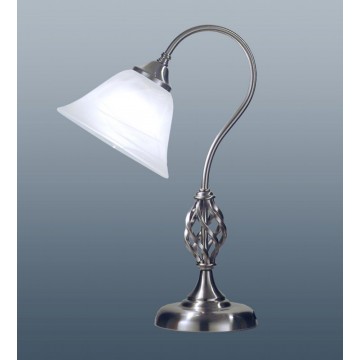 CLASSIC SATIN CHROME FINISH TABLE LAMP WITH WHITE ALABASTER GLASS SHADE