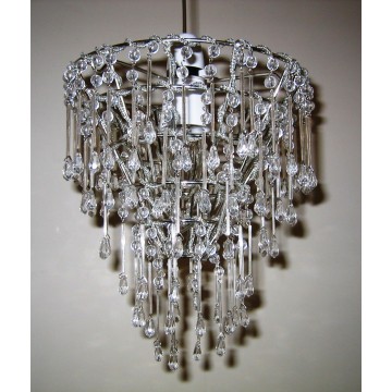 CRYSTAL ASPECT DROPLETS WATERFALL CONE PENDANT LAMPSHADE WITH CHROME TRIM