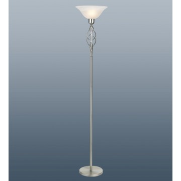 TORCHIERE FLOOR LAMP IN SATIN CHROME FINISH C/W MURANO STYLE GLASS SHADE