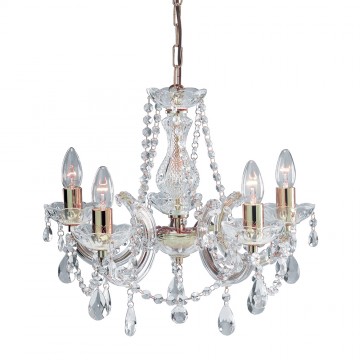 MARIE THERESE - 5 LIGHT CRYSTAL AND POLISHED BRASS CHANDELEIR