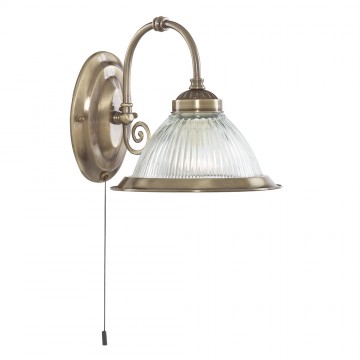 SEARCHLIGHT - 1 LIGHT SWITCHED WALL BRACKET ANTIQUE BRASS DINER CLEAR GLASS