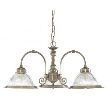 AMERICAN DINER - 3 LIGHT FITTING ANTIQUE BRASS DINER-CLEAR GLASS