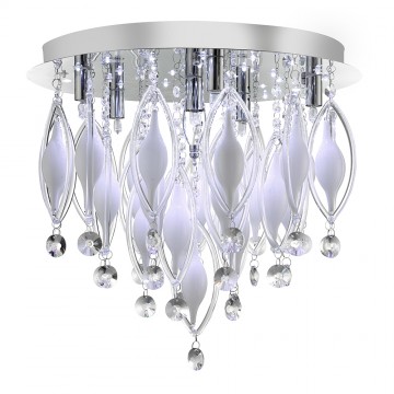 SPINDLE -  6 LIGHT AND LED CHROME CEILING - WHITE AND CLEAR GLASS DECO WITH REMOTE