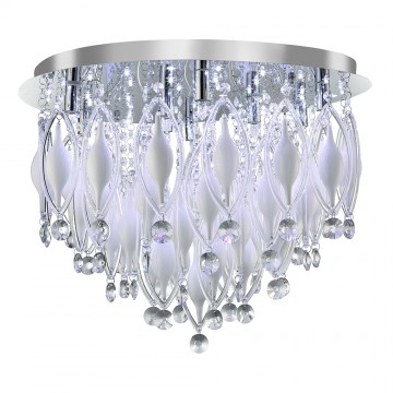 SPINDLE - 9 LIGHT AND LED CHROME CEILING - WHITE AND CLEAR GLASS DECO WITH REMOTE
