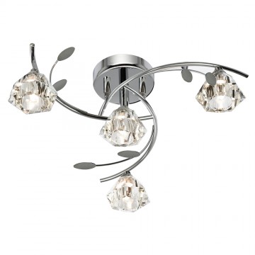 SIERRA - 4 LIGHT CHROME CEILING FLUSH WITH SCULPTURED CLEAR GLASS SHADES