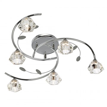 SIERRA - 6 LIGHT CHROME CEILING FLUSH WITH SCULPTURED CLEAR GLASS SHADES