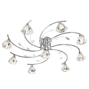 SIERRA - 9 LIGHT CHROME CEILING FLUSH WITH SCULPTURED CLEAR GLASS SHADES