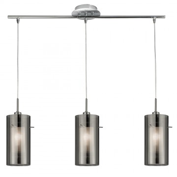 DUO 2 - 3 LIGHT SATIN SILVER BAR PENDANT WITH SMOKED OUTER GLASS