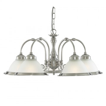 AMERICAN DINER - 5 LIGHT FITTING SATIN SILVER DINER OPAQUE GLASS