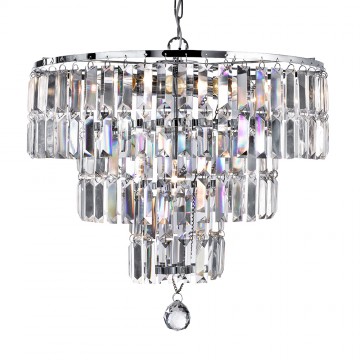 EMPIRE - 5 LIGHT CHROME CEILING WITH CLEAR CRYSTAL COFFIN DROPS