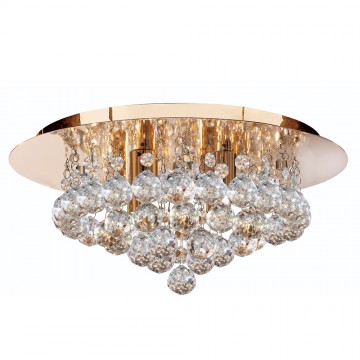 HANNA - 4 LIGHT GOLD FLUSH FITTING WITH CLEAR CRYSTAL BALLS