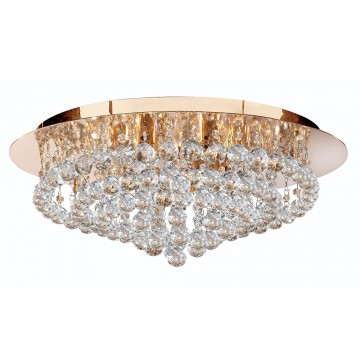 HANNA - 8 LIGHT GOLD FLUSH FITTING WITH CLEAR CRYSTAL BALLS