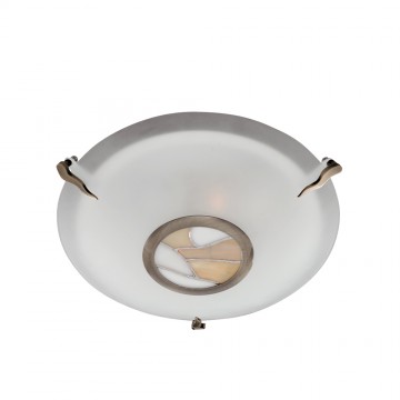 TIFFANY - FLUSH FITTING CEILING LIGHT IN ANTIQUE BRASS AND TIFFANY GLASS