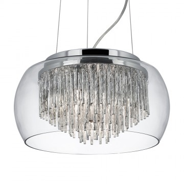 CURVA - CLEAR GLASS SHADE 4 LIGHT PENDANT WITH SPIRAL TUBES